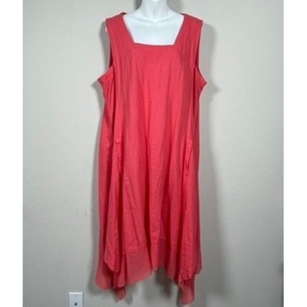 Cynthia Rowley Dress Women 1X Pink Coastal‎ Vacation Linen Sharkbite Hem Pockets